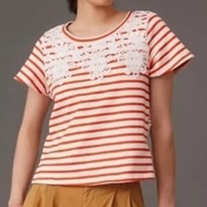 ♥️… Anthropologie Maeve Stripe Lace Top